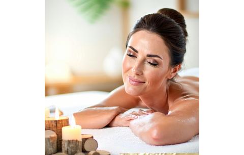 Une femme détendue lors d’un massage dans un espace lumineux